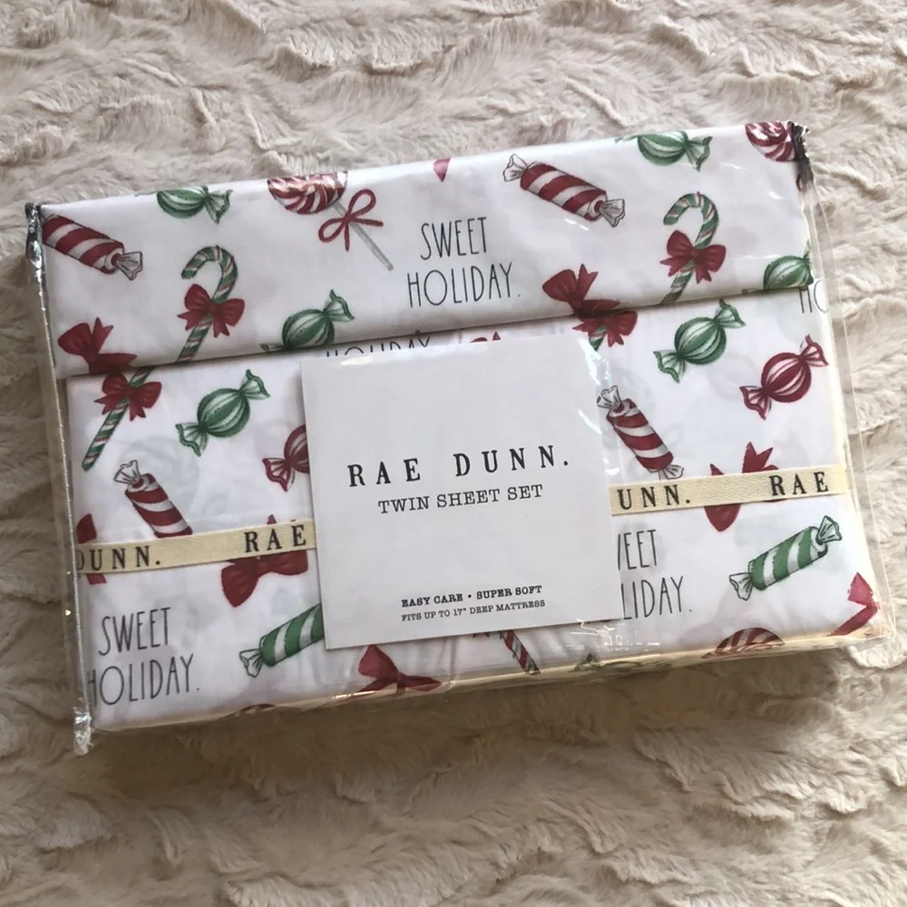 Rae Dunn SWEET HOLIDAY Candy Cane Sheet Set - TWIN